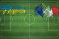 Rwanda vs France Soccer Match, national colors, national flags, soccer field, football game, Copy space