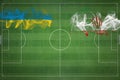 Rwanda vs Iran Soccer Match, national colors, national flags, soccer field, football game, Copy space