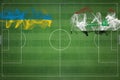 Rwanda vs Iraq Soccer Match, national colors, national flags, soccer field, football game, Copy space