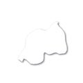 Rwanda - white 3D silhouette map of country area with dropped shadow on white background. Simple flat vector