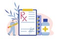 Rx form. Form for medicines with pencil and tablets on a white background. Vector illustration in flat style. Vedical Royalty Free Stock Photo