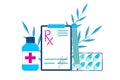 Rx form. Form for medicines with pencil and tablets on a white background. Vector illustration in flat style. Vedical Royalty Free Stock Photo