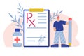 Rx form. Form for medicines with pencil and tablets on a white background. Vector illustration in flat style. Vedical Royalty Free Stock Photo