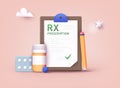 RX medical prescription drug vector illustration. Doctors and pills. Vector rx prescription. 3D Web Vector Illustrations