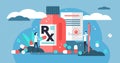 RX medical prescription drug vector illustration. Flat mini persons concept