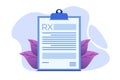 RX prescription form on Clipboard pad. Online clinic concept.