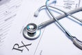 RX prescription form and stethoscope Royalty Free Stock Photo