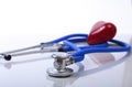 RX prescription, Red heart, asorted pils and a stethoscope on white background Royalty Free Stock Photo