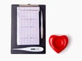 RX prescription, Red heart, medical thermometer on white background