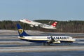 Ryanair Airlines and Swiss Airlines airplanes