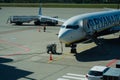 Ryanair airplane parked at Lech Walesa Airport in Gdansk, Poland. Royalty Free Stock Photo