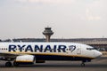 Ryanair airplane in seen on the runway at Adolfo Suarez Madrid Barajas Airport Royalty Free Stock Photo