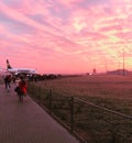 Ryanair airplane at sunrise