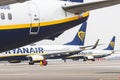 Ryanair airplanes at airport runway