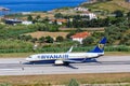 Ryanair Boeing 737-800 airplane at Skiathos Airport in Greece