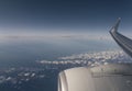 Ryanair flying and traveling, view from airplane window on the wing