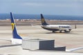 Ryanair Irish low-cost airline Boeing 737 preparing for flight on airport runway Royalty Free Stock Photo