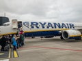 Ryanair lowcoster airlines aircraft parked at the airport runway Royalty Free Stock Photo