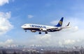 Ryanair plane approaching the Iasi International Airport