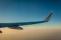 Ryanair wing at sunset Royalty Free Stock Photo