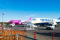 Ryanair and Wizzair plane in airport