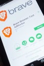 Ryazan, Russia - April 19, 2018 - Brave Browser - Fast AdBlocker mobile app on the display of tablet PC.