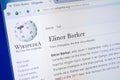 Ryazan, Russia - August 19, 2018: Wikipedia page about Elinor Barker on the display of PC.