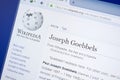 Ryazan, Russia - August 19, 2018: Wikipedia page about Joseph Goebbels on the display of PC. Royalty Free Stock Photo