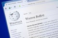 Ryazan, Russia - August 19, 2018: Wikipedia page about Warren Buffett on the display of PC.