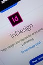 Ryazan, Russia - July 11, 2018: Adobe InDesign, software logo on the official website of Adobe. Royalty Free Stock Photo