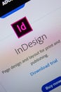 Ryazan, Russia - July 11, 2018: Adobe InDesign, software logo on the official website of Adobe.