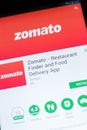 Ryazan, Russia - June 24, 2018: Zomato - Restaurant Finder and Food Delivery mobile app on the display of tablet PC. Royalty Free Stock Photo