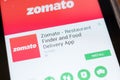 Ryazan, Russia - June 24, 2018: Zomato - Restaurant Finder and Food Delivery mobile app on the display of tablet PC. Royalty Free Stock Photo