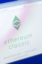 Ryazan, Russia - March 29, 2018 - Homepage of Ethereum Classic on PC display, adress - ethereumclassic.org.