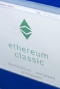 Ryazan, Russia - March 29, 2018 - Homepage of Ethereum Classic on PC display, adress - ethereumclassic.org.