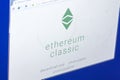 Ryazan, Russia - March 29, 2018 - Homepage of Ethereum Classic on PC display, adress - ethereumclassic.org.