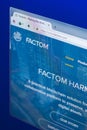 Ryazan, Russia - March 29, 2018 - Homepage of Factom crypto currency on the PC display, web address - factom.com.