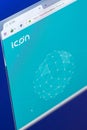 Ryazan, Russia - March 29, 2018 - Homepage of Icon cryptocurrency on PC, web adress - icon.foundation.