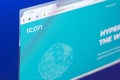 Ryazan, Russia - March 29, 2018 - Homepage of Icon cryptocurrency on PC, web adress - icon.foundation.