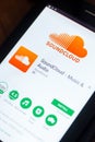 Ryazan, Russia - March 21, 2018 - SoundCloud mobile app on the display of tablet PC.