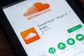 Ryazan, Russia - March 21, 2018 - SoundCloud mobile app on the display of tablet PC.