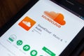 Ryazan, Russia - March 21, 2018 - SoundCloud mobile app on the display of tablet PC.