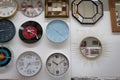 Ryazan, Russia - October 01, 2019: A lot of different wall clocks in a market