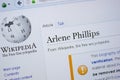 Ryazan, Russia - September 09, 2018 - Wikipedia page about Arlene Phillips on a display of PC. Royalty Free Stock Photo
