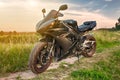 Ryazan, RUSSIA 04, 07, 2014 - Sport motorcycle Yamaha YZF-R1 at the countryside Royalty Free Stock Photo