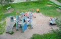RYBINSK, RUSSIA. Children play in the playground, the top view