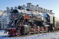 Old soviet locomotive monument of L-5270 close-up