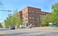 RYBINSK, RUSSIA. Five-story 8-entrance brick apartment building built in 1938. Blucher Street. Yaroslavl region