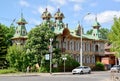 RYBINSK, RUSSIA. The wooden building `The house of the artist` in summer day. Yaroslavl region Royalty Free Stock Photo