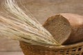 rye bread and ears of corn in basket Royalty Free Stock Photo